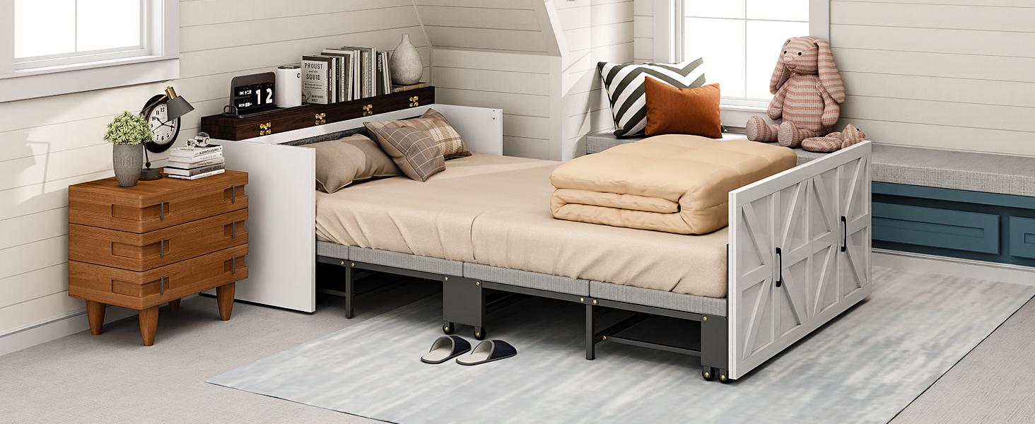 Lilypelle 2-in-1 Murphy Cabinet Bed – Farmhouse Hideaway Foldable Platform Bed for Guest Room, Bedroom, or Home Office, Up to 650 Lbs