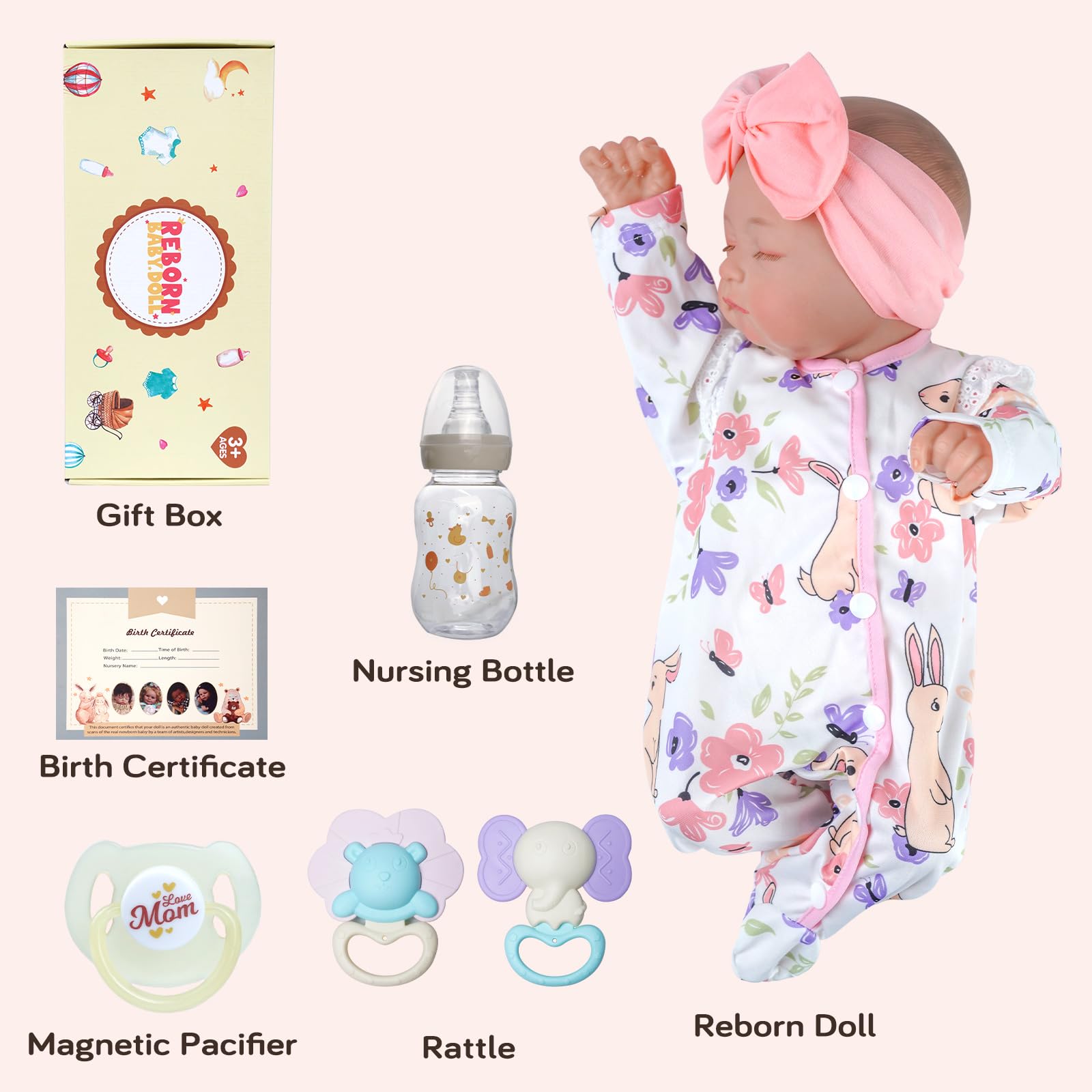 BABESIDE Reborn Baby Dolls - 17/20 Inch Cute Soft Vinyl Realistic Baby Doll Girl Poseable Smiling Real Life Rebornbabydoll with Complete Accessories for 3+ Years Old Gifts