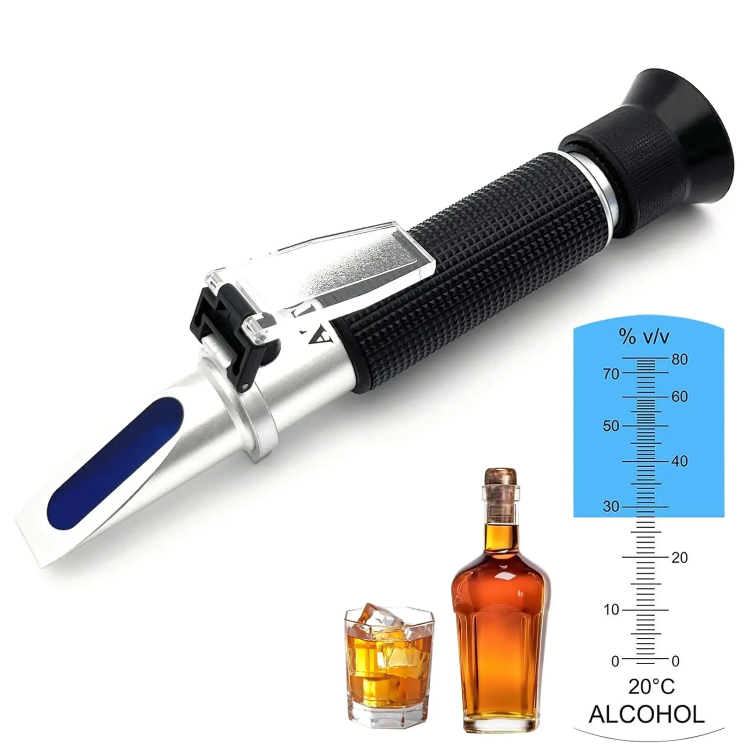 Alcohol Refractometer 0~80% v/v Volume Percent for Measuring Spirit Alcohol Volume in Liquor Production and Distilled Beverages