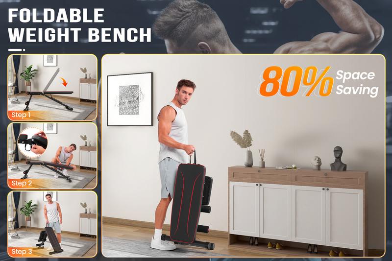 【TikTokShopBlackFriday】OPPSDECOR Basic Weight Bench for Home Gym, 8 Backrests Adjustable Bench with 660LBS Weight Capacity for Chest Shoulders Arms Muscles, Foldable and Compact for Small Space Apartment Room