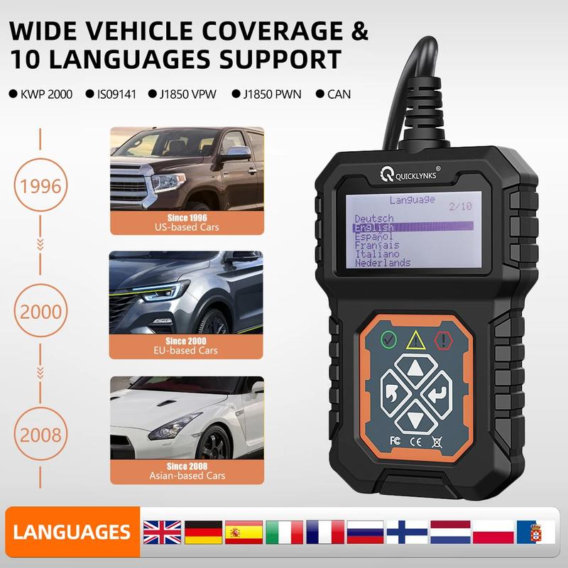 QUICKLYNKS-Car Full OBD2 EOBD Scanner Auto Engine System Diagnostic Tools  Automotive Professional Code Reader Fuel Vehicle