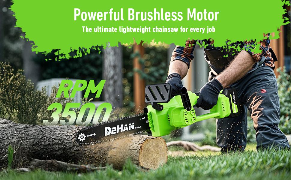 Cordless Brushless Mini Battery-Powered Chainsaw (6/8/12 in) Heavy-Duty Kit with Batteries, Blades, Dual Locks, Ergo Grips, Full Tool Kit, Lightweight Garden Tool for Beginners, Ideal for Tree Trimming