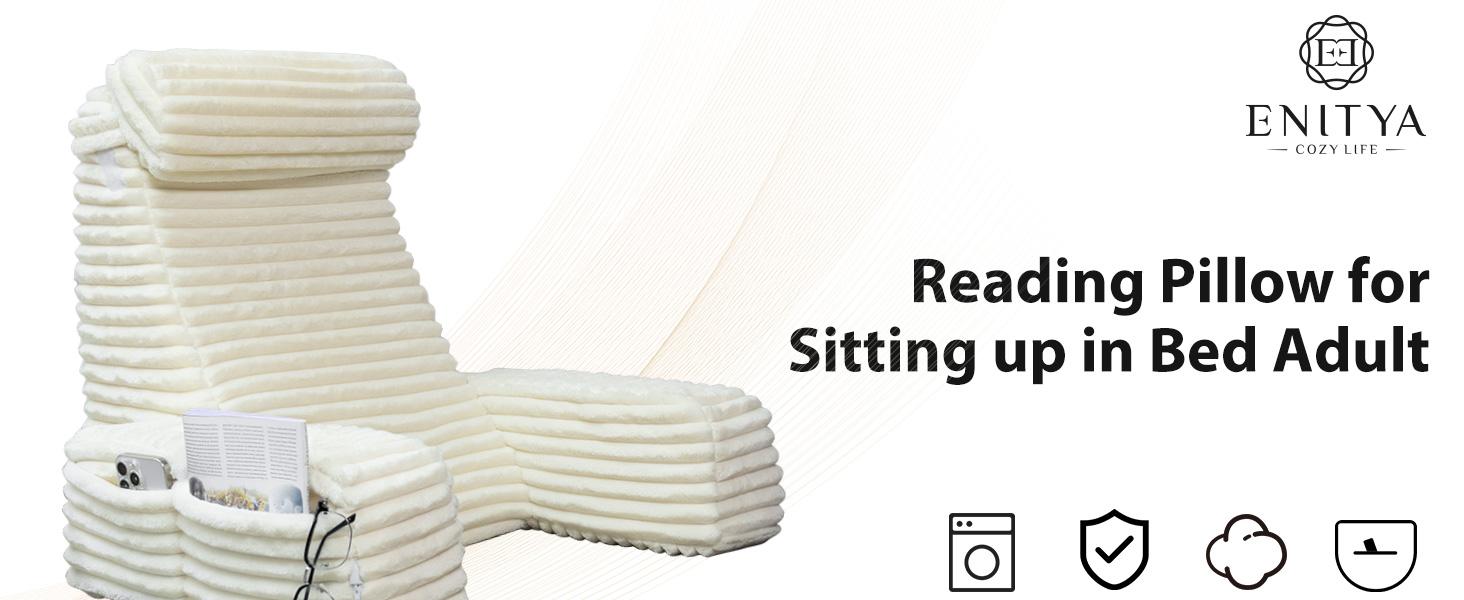 Reading Pillow for Sitting in Bed , Back Pillow with  Soft Memory Foam  Back Support Chair Pillow for Watching TV/Reading/Gaming/Resting/Post Surgery    Ergonomic Design Washable Cover