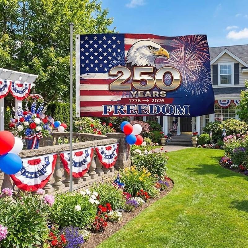 Usa 250th Anniversary Flag, 1776-2026 Independence Day Party Banner, Bald Eagle Freedom Text Design, Wall Mounted Celebration Decor