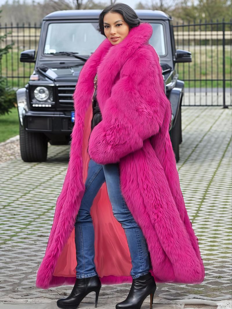 [Plus Size]Women's Faux Fur Coat, Comfortable Casual Party Jacket, Fashion Luxury Trendy Fall Winter, Soft Long Sleeve Pocket Medium Length