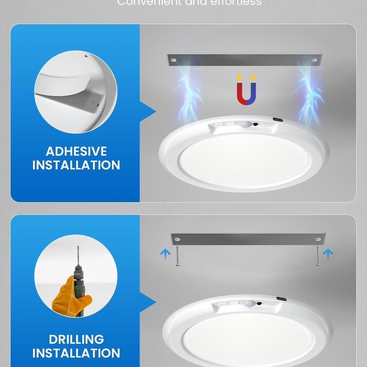 Rechargeable Motion Sensor Ceiling Light 7.5", 4000mAh Wireless Battery Operated Ceiling Lamp with Remote Control, Dimmable, 3 Color Temperatures, for Bedroom, Garage, Porch, Stairs, Hallway
