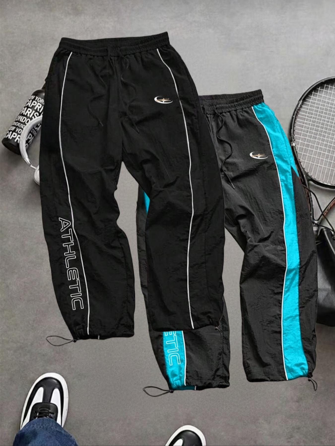 Men's Fashion Casual Sports Pants, Unique Print, Taslon Fabric, Lightweight Breathable, Side Stripes, Drawstring Waist, Adjustable Elastic Cuffs, Athletic Running Pants