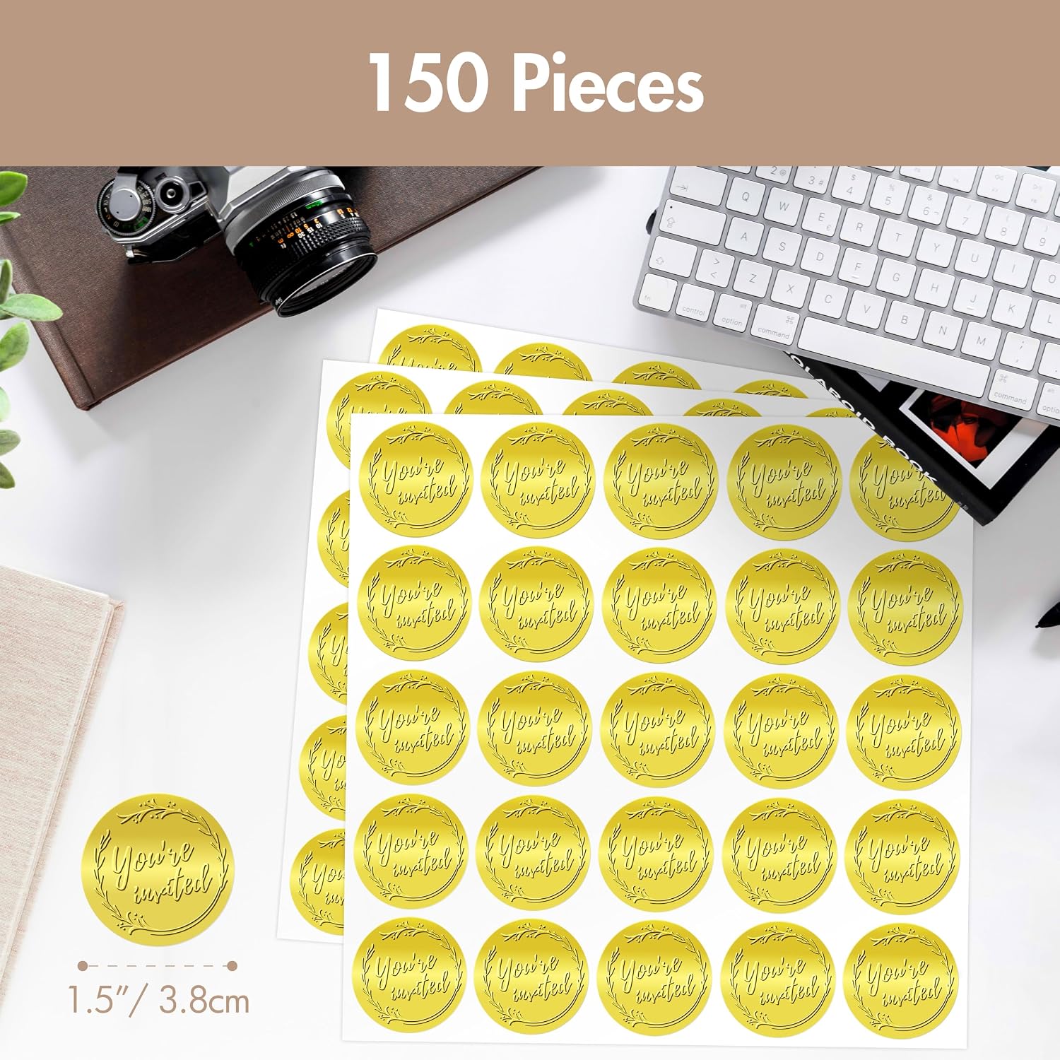 150 count You're Invited Stickers, Foil Embossed Envelop Seals, Self-Adhesive Golden Foil Stickers for Wedding Invitations, Envelopes, Cards, Present Decoration 150 count You're Invited Stickers, Foil Embossed Envelop Seals, Self-Adhesive Golden Foil Stickers for Wedding Invitations, Envelopes, Cards, Present Decoration