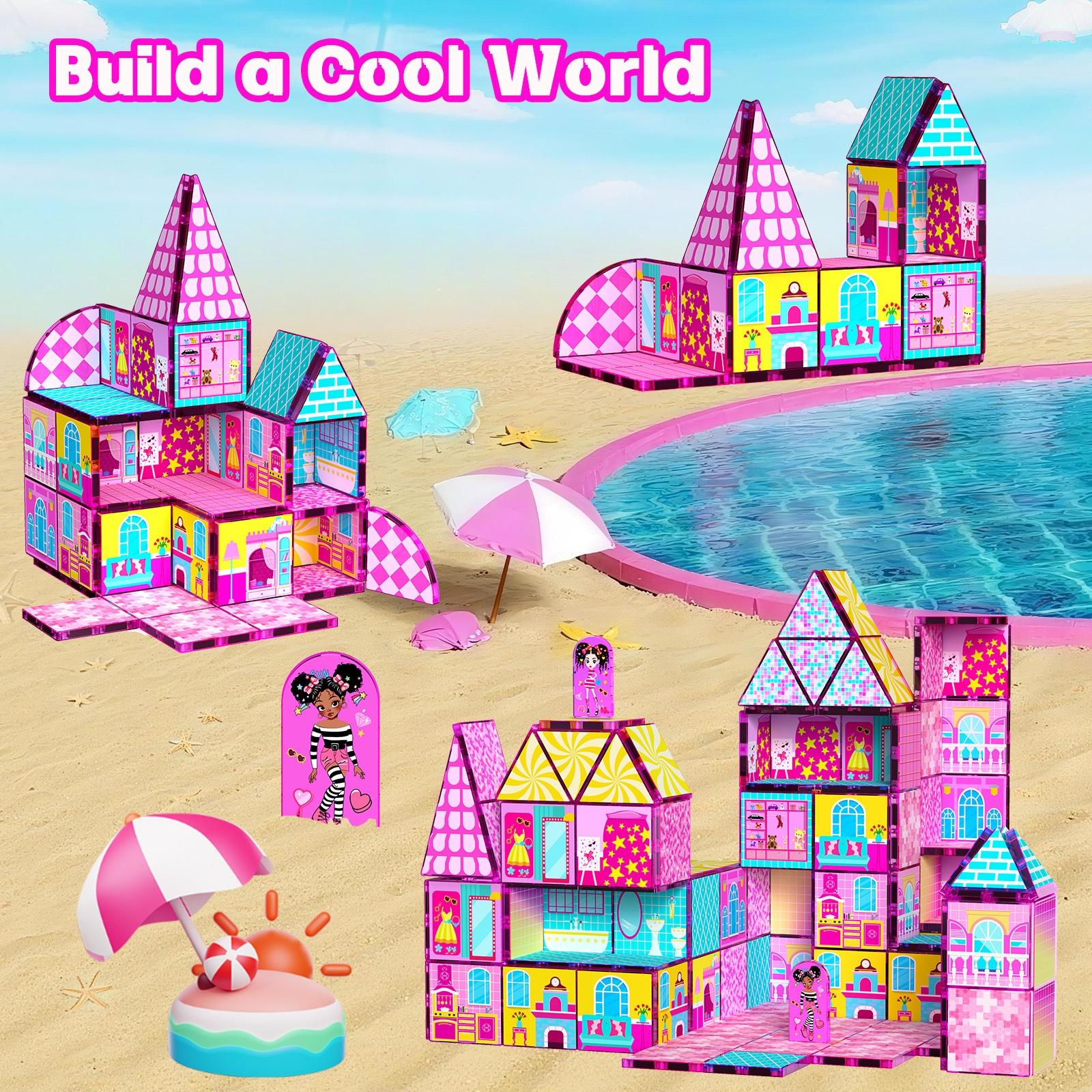 Magnetic Tiles Set, Castle Building Blocks, Stem Educational Toy for Kids, Ages 3-8, Birthday Gift for Boys and Girls