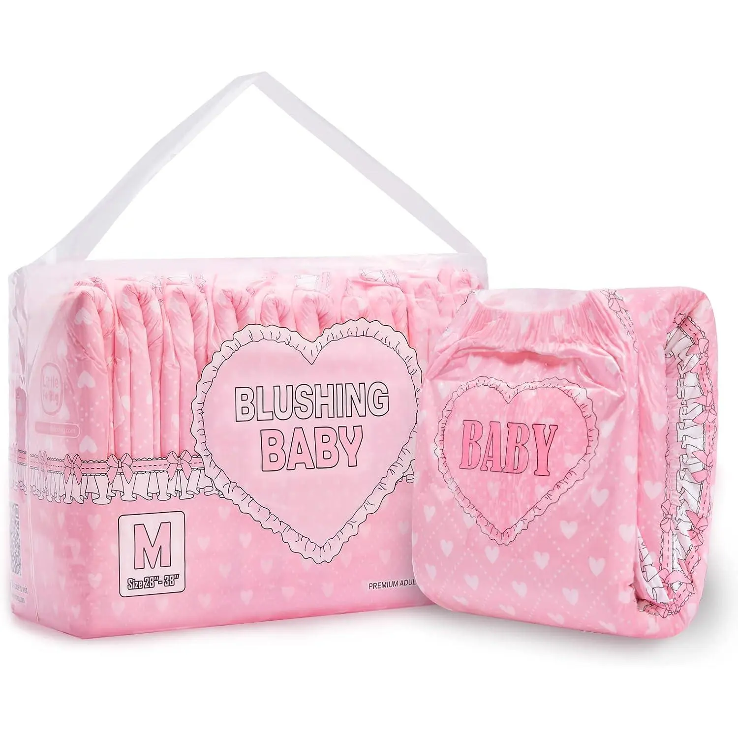 Printed Adult Brief Diapers 10 Pieces - Blushing Baby Pink(M)