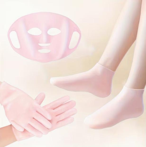 3pcs Silicone Moisturizing Set - Mask Cover, Silicone Gloves, Socks, Skincare Tools, Self care tool, Anti-Evaporation, Anti-Slip Fixed Mask Strap, Beauty Tools to Chapped Skin, Daily Care for Hands And Feet