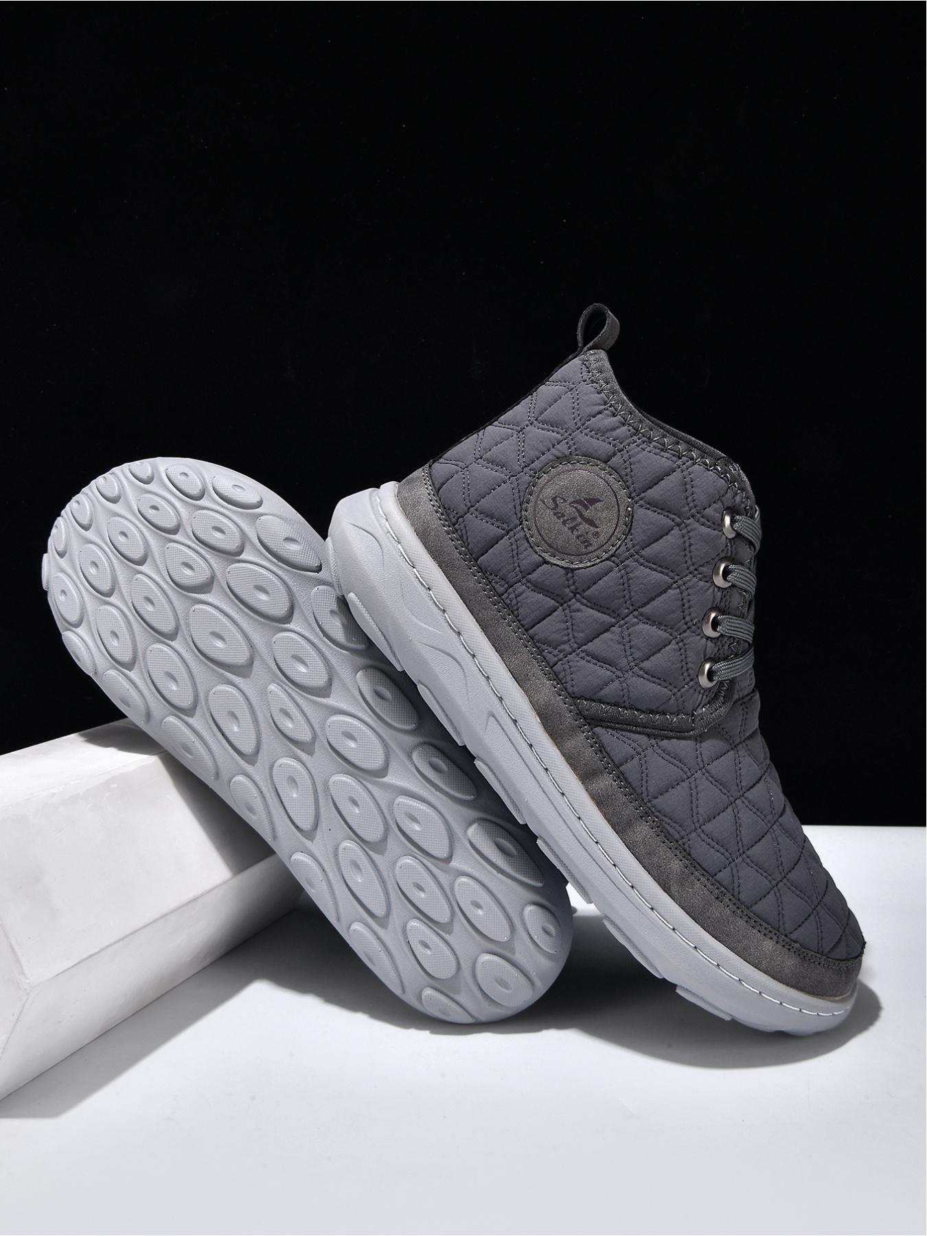 Men's Solid Color Quilted High-Top Casual Shoes, Lightweight Non-Slip Outdoor Commuter Shoes, Soft Sole Sports Sneakers