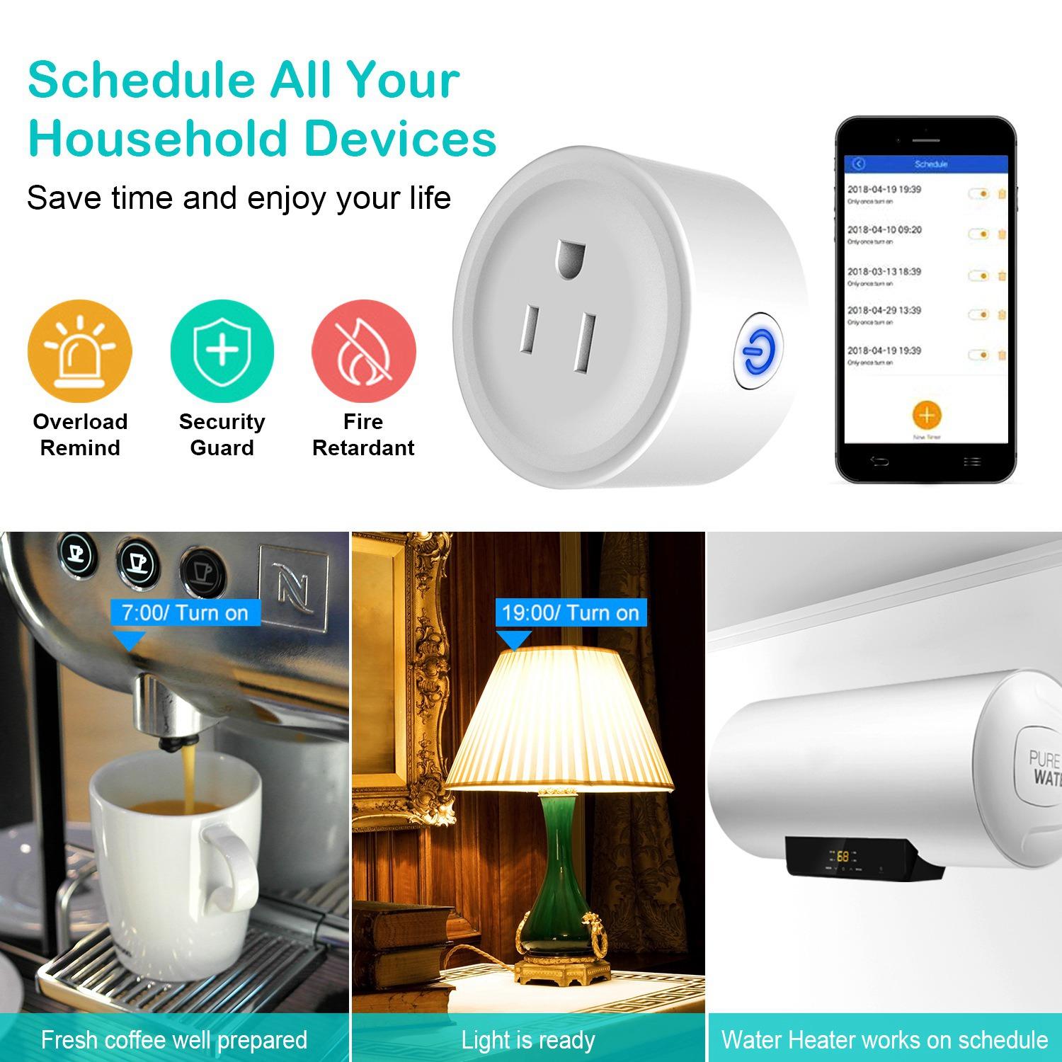 US Standard Wi-Fi Smart Plug Outlet - 100-240V 10A Max (1100W), APP Remote Control, Amazon Alexa & Google Voice Control, Countdown Timer, Energy Saving for Electronic Devices & Fan