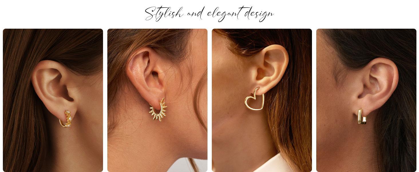 Gold Huggie Earrings for Women-14k Gold/Silver/Rose/Black Plated Heart Hoop Earrings Hypoallergenic Lightweight Hoops Gifts