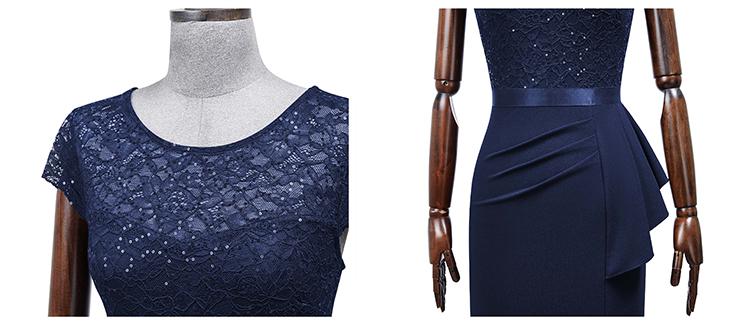 MIUSOL 13169 Women's Sequin Lace Elegant Crewneck Cap Sleeve Ruffle Split Hem Formal Womenswear Workwear Party Date Cocktail Dress