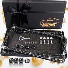 Pink License Plate Frame 2 Packs Bling License Plate Frame for Women Sparkly Diamond License Plate Frames Glitter Bedazzled Rhinestone License Plate Frame with Pink Tire Valve Caps with Giftbox