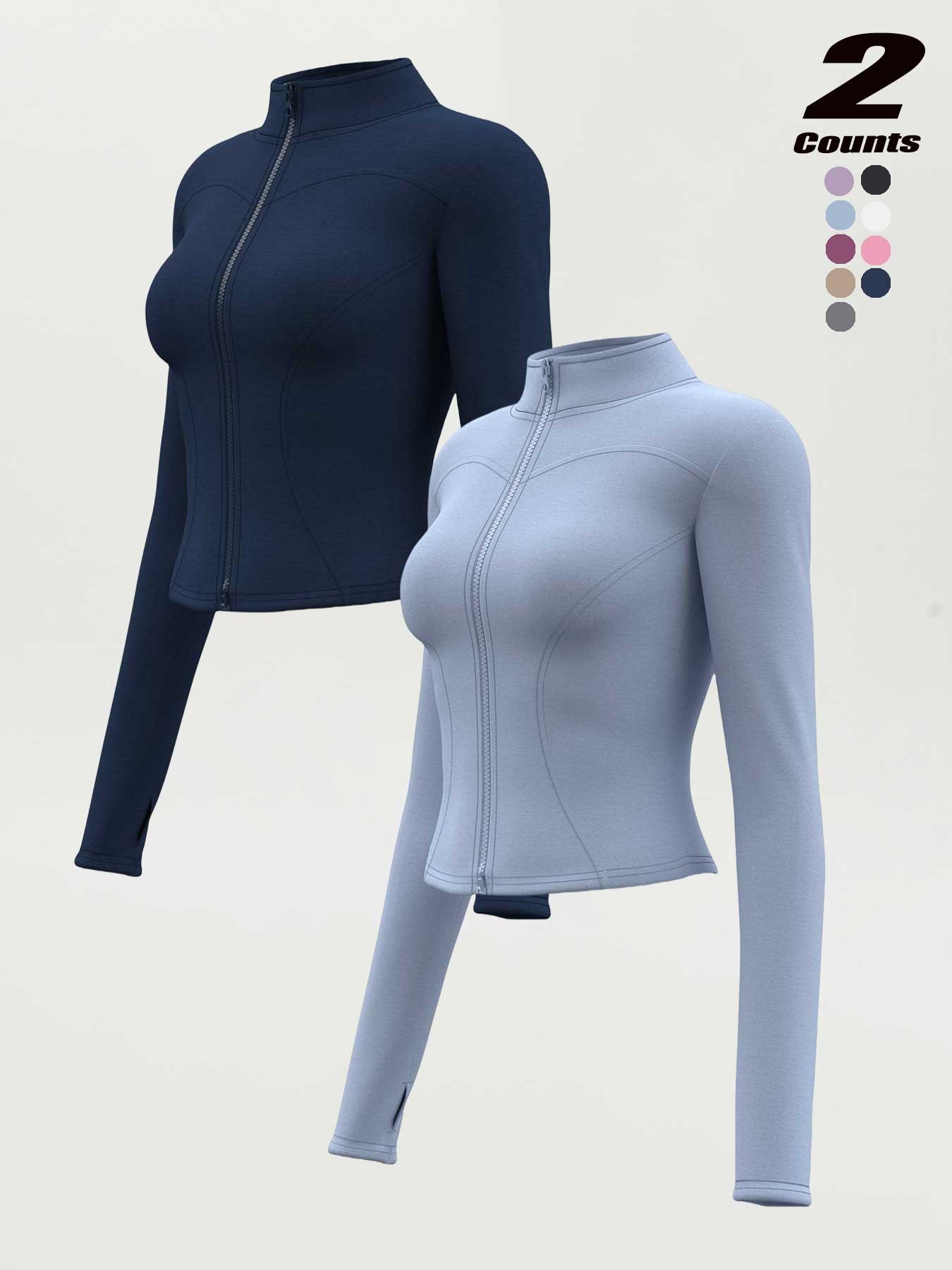 Women's High Elastic Stand Collar Thumbhole Fitted Gym Top, Breathable Thinning Yoga Jacket, Sports Jacket for All Seasons, Long Sleeve Fitness Wear S-Xxxl