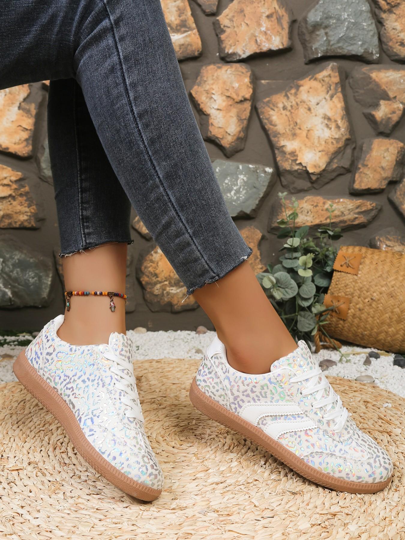 Glowing Leopard Print Sneakers, Walking Shoes, Laser Pattern Shoes, Fresh Versatile Casual Footwear, Directly Shines Bright, Perfect for Daily Wear