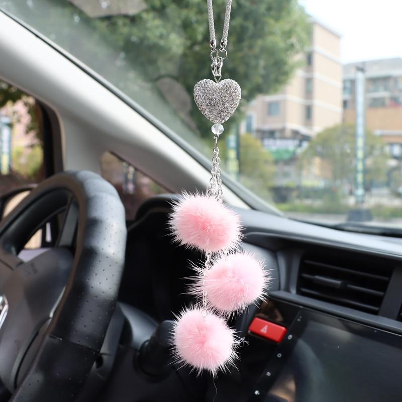 Fluffy Heart Rearview Mirror Charm, Cute Fuzzy Car Accessories for Women, Aesthetic Car Interior Hanging Decoration, Gift for Her