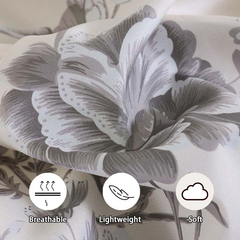 Spring & Summer Refresh, Ink Wash Floral and Bird Print 3-Piece Duvet Cover Set, Includes 1 Duvet Cover and 2 Pillowcases (Without Insert), Soft and Comfortable, Machine Washable for Easy Care.