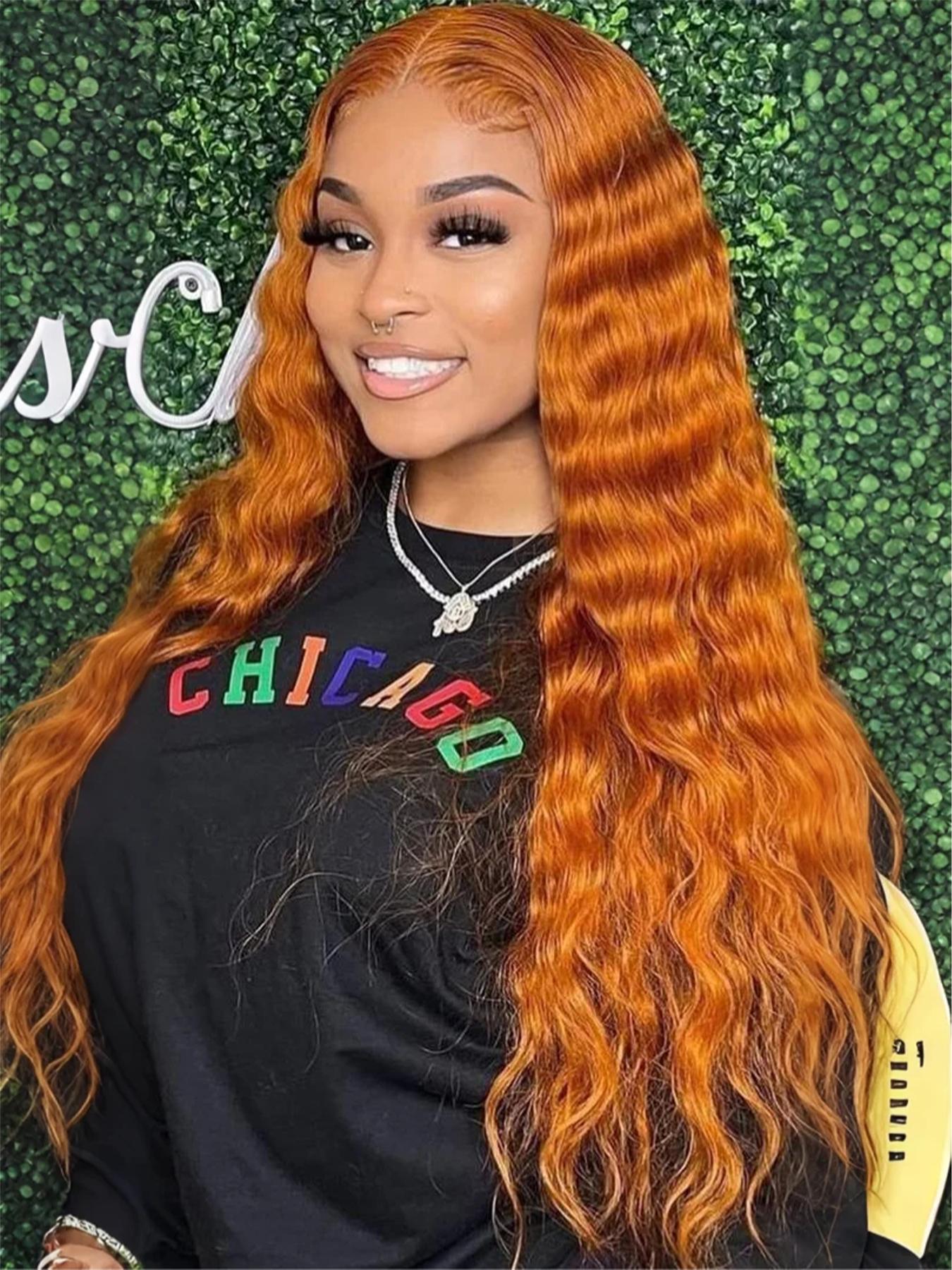 28 Inch Long Curly Synthetic Lace Front Wig Orange Ginger  display picture 1