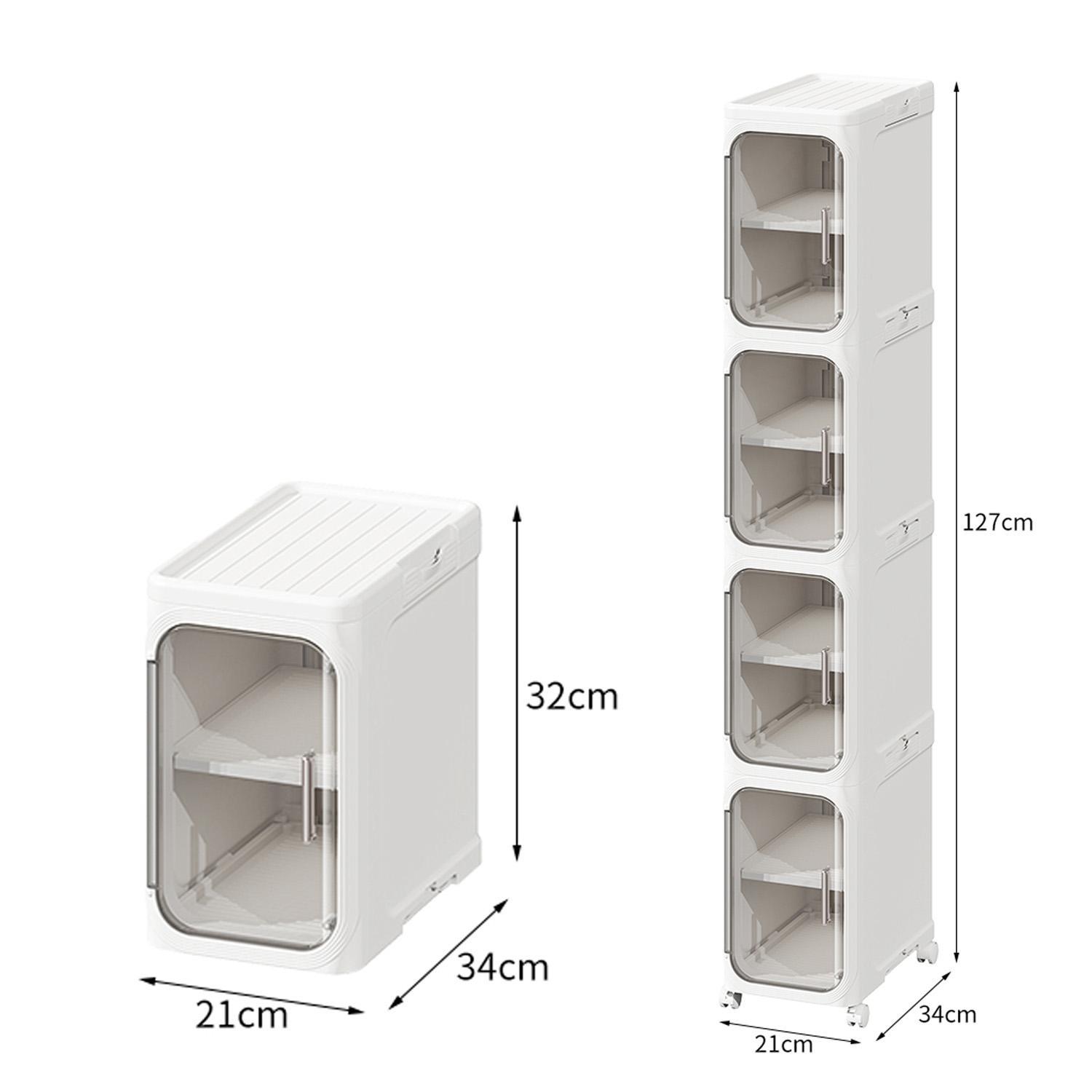 Black White Slim Storage Cabinet Transparent Visible Door Magnetic Design Foldable No Installation Swivel Wheels Small Space Saver Organizer
