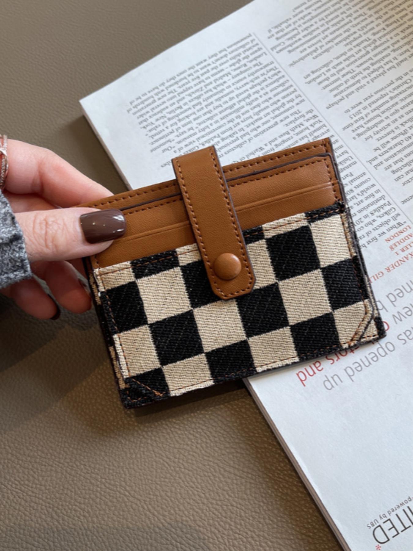 Women's Colorblock Plaid Pattern Short Wallet, Trifold Card Holder, Casual Pu Leather Zipper, Trendy All-match Wallet for Daily Use