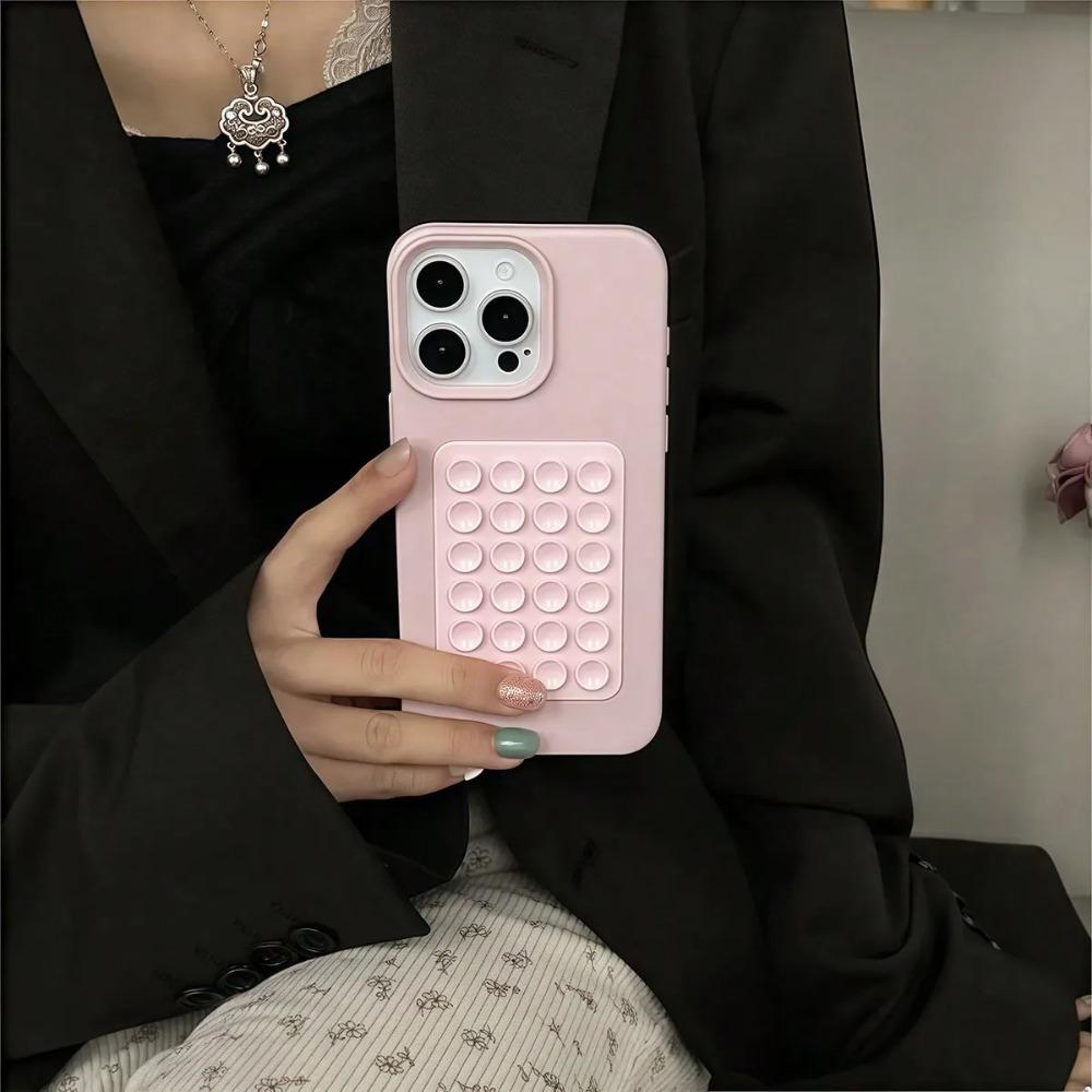 Minimalist Solid-Color Suction Cup Stand Leather-Textured Phone Case Cover Casing For iPhone 17 16 15 14 Plus 13 12 Pro Max 11 XS XR XS Max Shockproof Protective Case Accessories