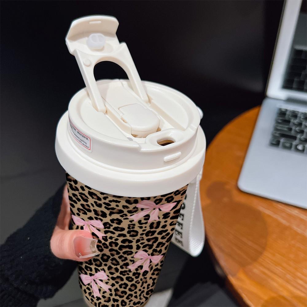 Abstract Leopard Print Coffee Cup, Portable Dual Drink Insulated Tumbler, Heat/cool Keeper, Boho Style, Office, Travel, Sports Essentials