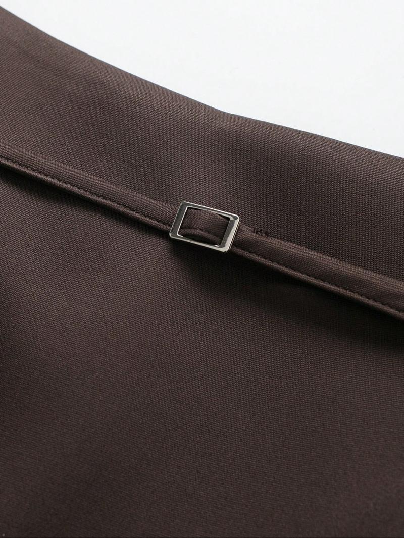 Women's Solid Color Zipper Belted Skirt Pants, Safety Lined Slim Fit Half Skirt, Perfect for Vacation, Home, Daily Wear, Dating, Travel