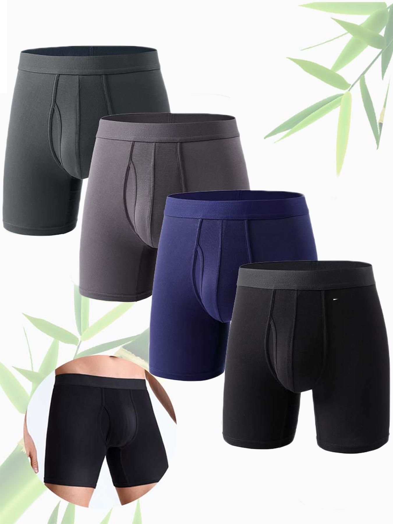 Men's  Solid Color Bamboo Fiber Boxer Brief, Men's Underwear Breathable Boxer Briefs with Fly Moisture-Wicking Lightweight Underwear 4-Pack Underwear Boxers