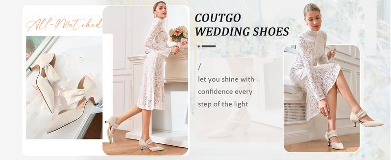 Coutgo Womens Low Kitten Heel Dress Shoes Pointed Toe Slip on Ankle Strap Cutout Elegant Party Wedding Pumps