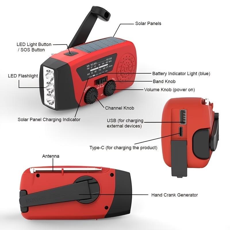 Solar Power & Hand crank 2000mAh Emergency Radio LED Flashlight with USB Charge, FM AM WB Weather Alert, Power Bank, Portable for Camping Survival Outdoor Gear, Lightweight Gift for Holiday Sale