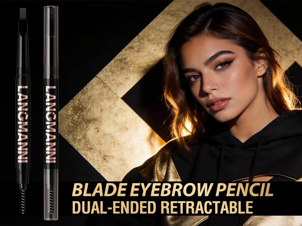 Dual-Ended Retractable Eyebrow Pencil, Ultra-Fine Blade Tip Eyebrow Definer with Spoolie Brush, Waterproof Smudge-Proof Brow Pencil for Natural Microblading Effect, 4 Shades Available