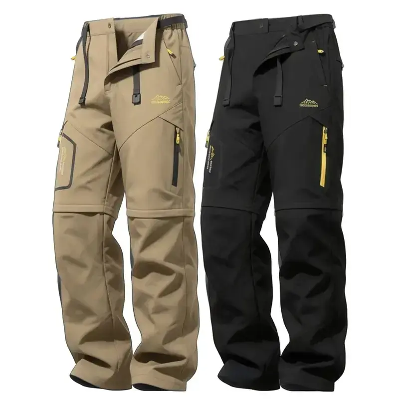 Men's detachable two-section outdoor shell pants – straight-leg hiking pants with multiple zippered pockets, suitable for hiking, camping, mountain travel, fishing, and everyday workwear looks