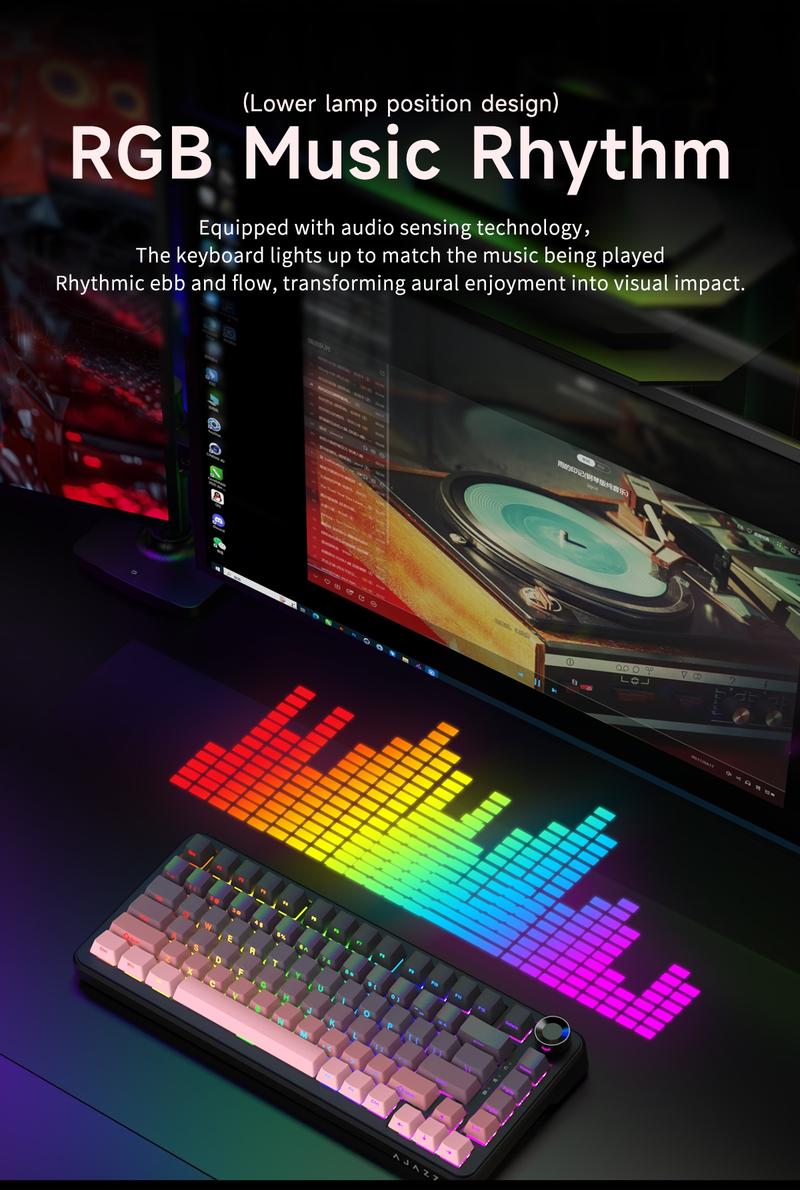 AJAZZ AK820MAX PLUS gift switch side engraved gradient powder wireless mechanical keyboard Bluetooth three-mode long battery life gaming office gaming 8000mah