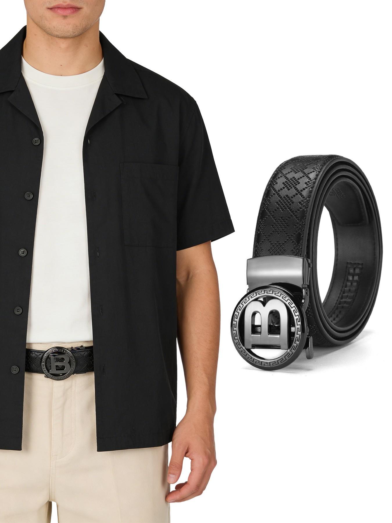 Men's Luxury B Letter Automatic Buckle Leather Belt, Business Casual PU Material, Gift Box Included, Perfect for Holidays