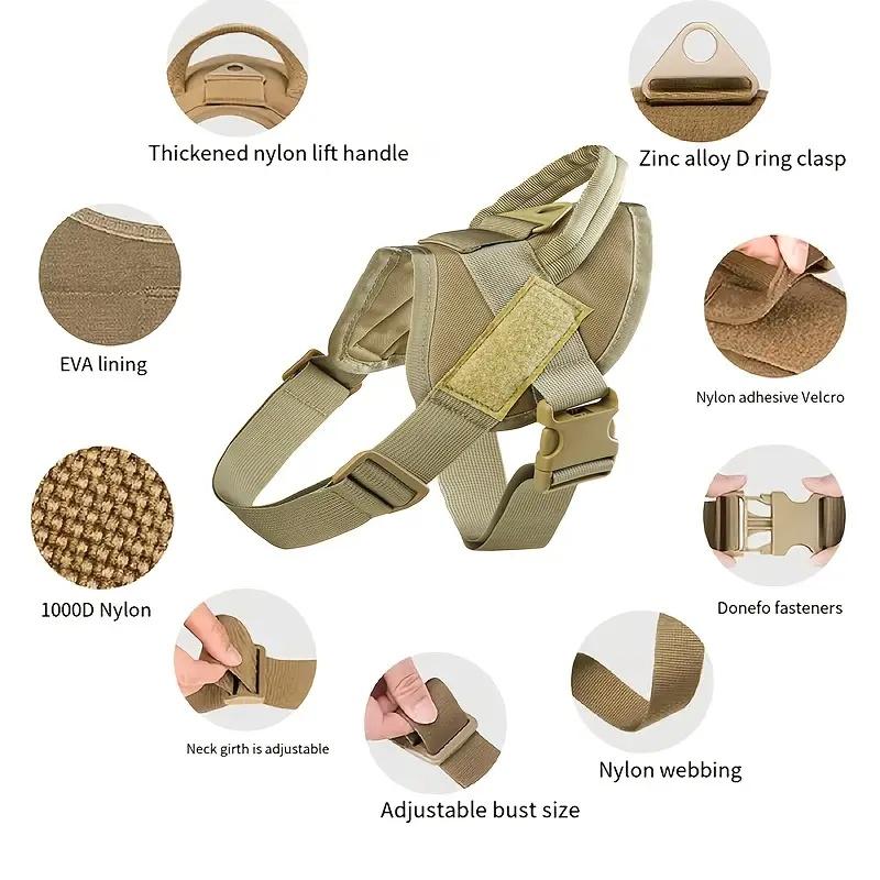 Lightweight Tactical Dog Harness with D-Ring, Adjustable Nylon Vest for Walking, Training, Daily Use, Olive Options