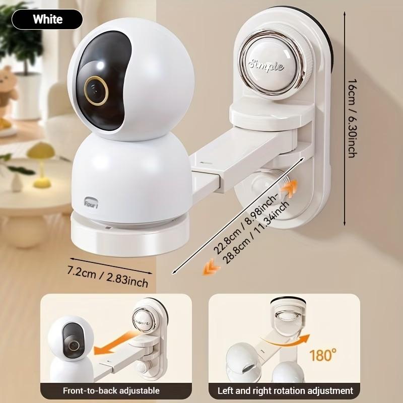 Monitor camera bracket, with adjustable length and angle, suction cup design for hole free installation, compatible with most monitor installations.