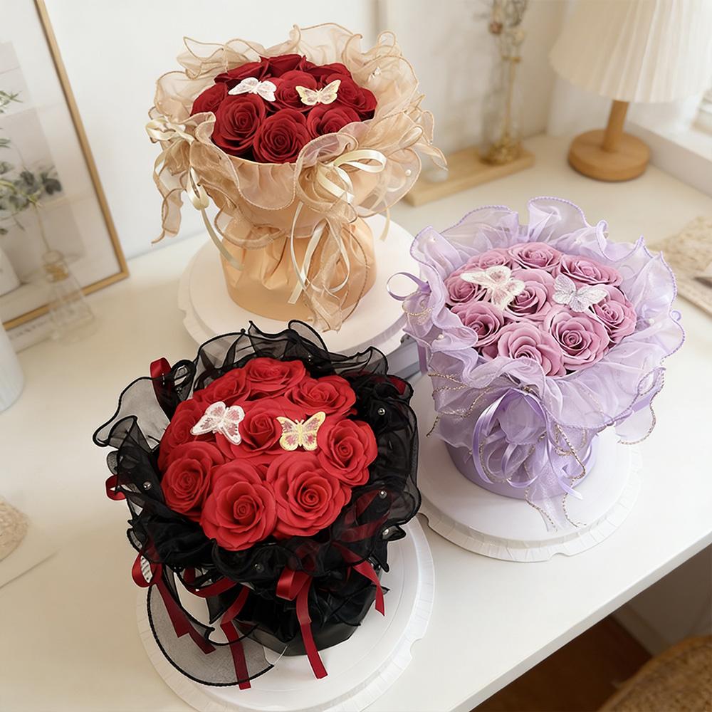 Scented Soap Rose Bouquet in Clear Box, 10.6" Pre-wrapped Eternal Fake Flowers with Butterflies, Luxury Gift for Mom Wife Girlfriend, Mother's Day 2026 Romantic Anniversary Centerpiece