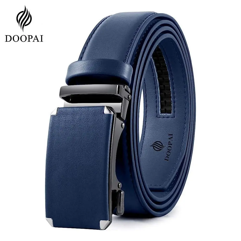 DOOPAI Mens Ratchet Belt 2 Pack Genuine Leather Dress Belt Adjustable Automatic Buckle Cut to Fit Golf Work Suit Belt Gift for Men