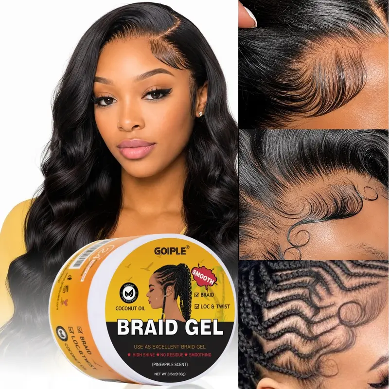100g Coconut Oil Hair Styling Gel, Pineapple Flavored Moisturizing Shining & Smoothing Hair Braiding Gel, Edge Control Hair Styling Product, Haircare