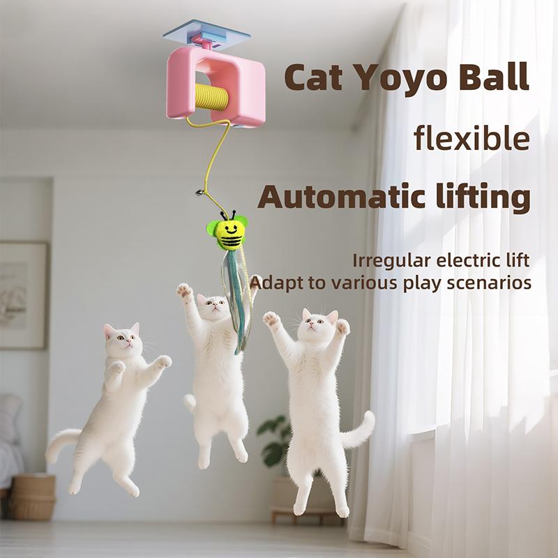 Interactive Hanging Cat Retractable String Toys for Indoor Kittens & Bored Adult Cats with 3 Flying Feathers Automatic Electric Teaser Rechargeable Blue Cat Toy
