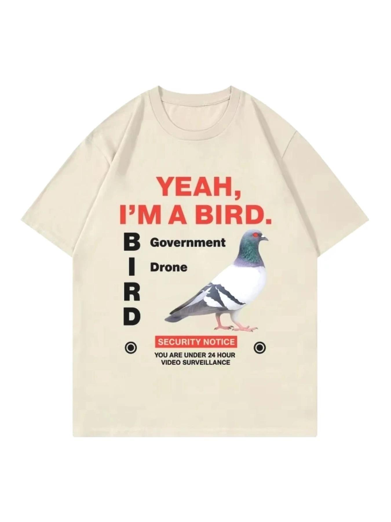 Government funny pigeon round neck men and women's short sleeved pattern breathable fashion trend short sleeved T-shirt top