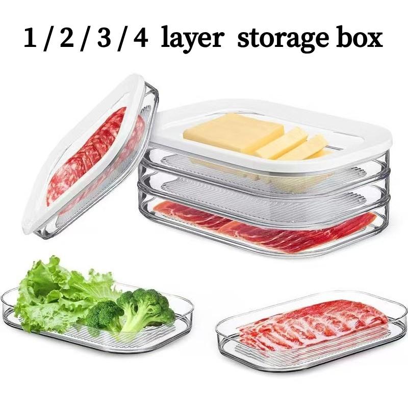 1/2/3/4-Layer Stackable Food Storage Containers, Airtight & Leak-Proof Fridge Organizer. Reusable for fridge and freezer, perfect for meat, cheese, beef rolls, shrimp and more. Practical and stylish kitchen storage accessory.