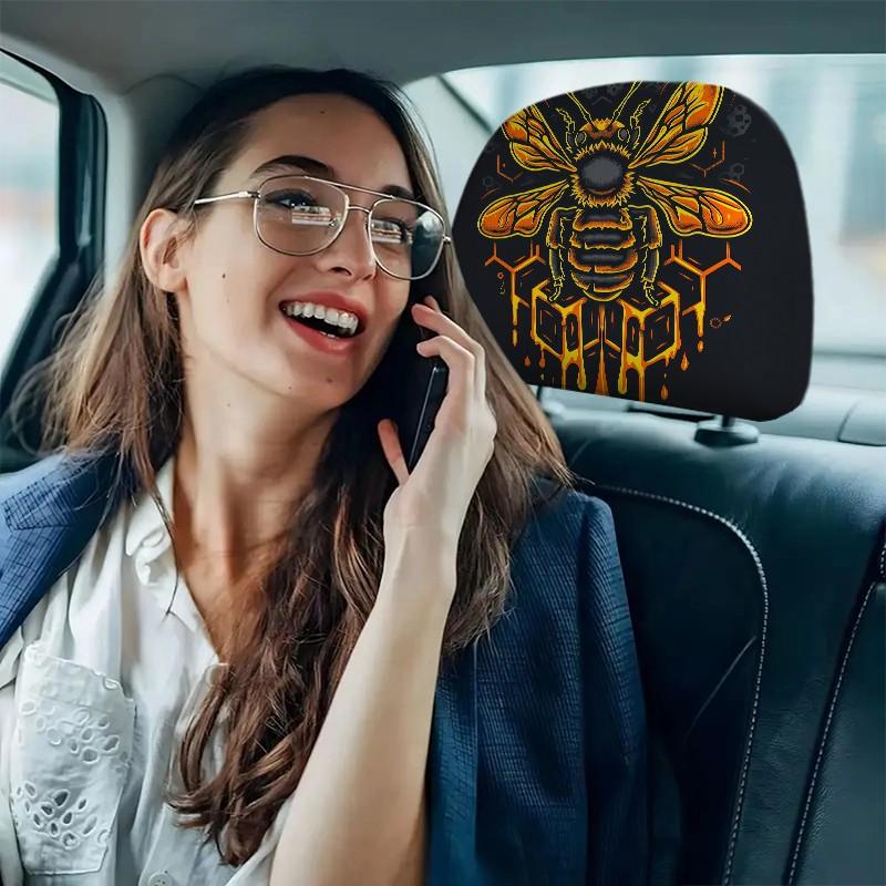 2pcs 11x10.2 inch Bee Pattern Car headrest covers, Car seat decorative, Universal,easy to install,durable car interior seat accessories.Suitable for daily commutes and travel,these are ideal gifts for car enthusiasts,0112LYY
