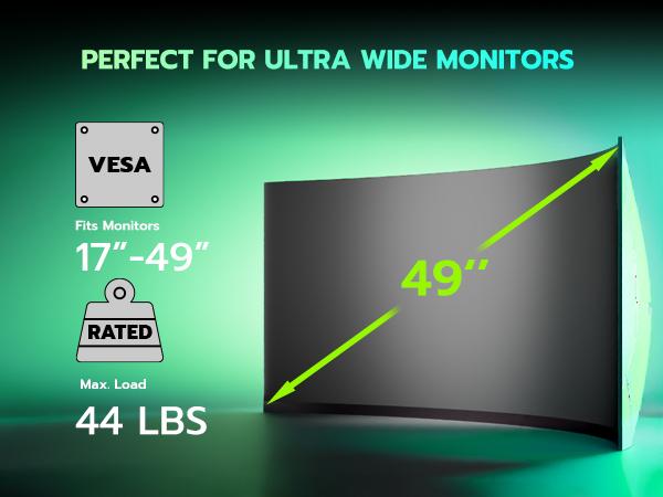 ARES WING  Single/Dual Monitor Mount with USB A/C, Ultrawide Monitor Arm for 17 to 49 inch Heavy Duty Screen, Holds 44 lbs, Adjustable Gas Spring Arm Desk Mount with Clamp and Grommet Base