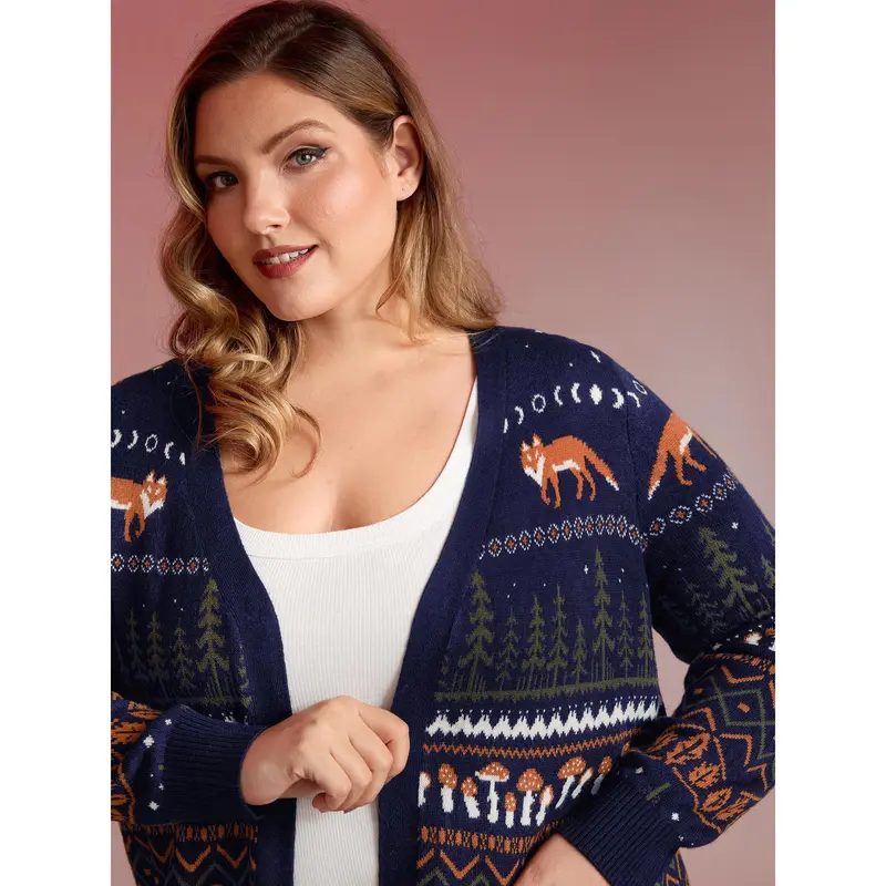 BloomChic Women's Plus Size M-6X Sizes Long Sleeve Open Front Knit Cardigan Top - Lightweight Fabric, Relaxed Fit, Pockets, for Fall Layering & Halloween Wear (SohoChic Comfy Women's Sweaters)
