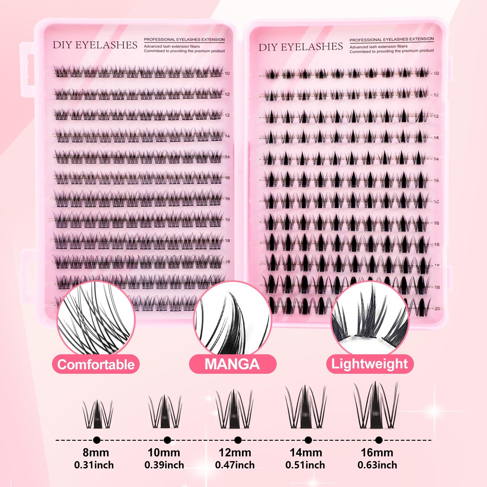 640PCS eyelash extension set, DIY Eyelash Extensions, with glue, tweezers, and glue remover, CC roll type mixed 8-16mm large capacity, suitable for home self-grafting, friendly to beginners