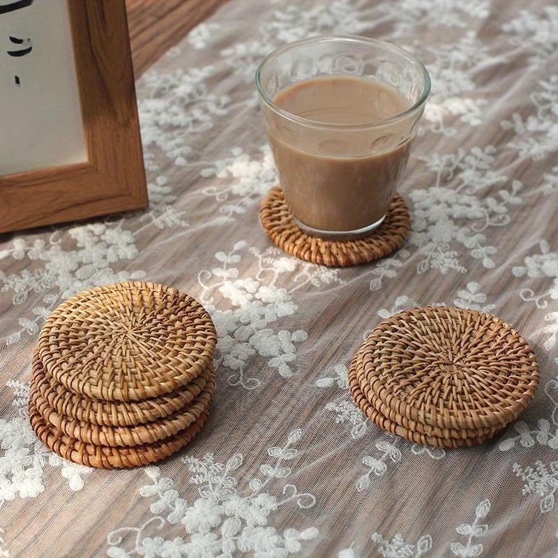 2pcs/4pcs Autumn-Inspired Rattan Braided Decorative Round Coaster - Elegant Home Decor Tableware Accessory